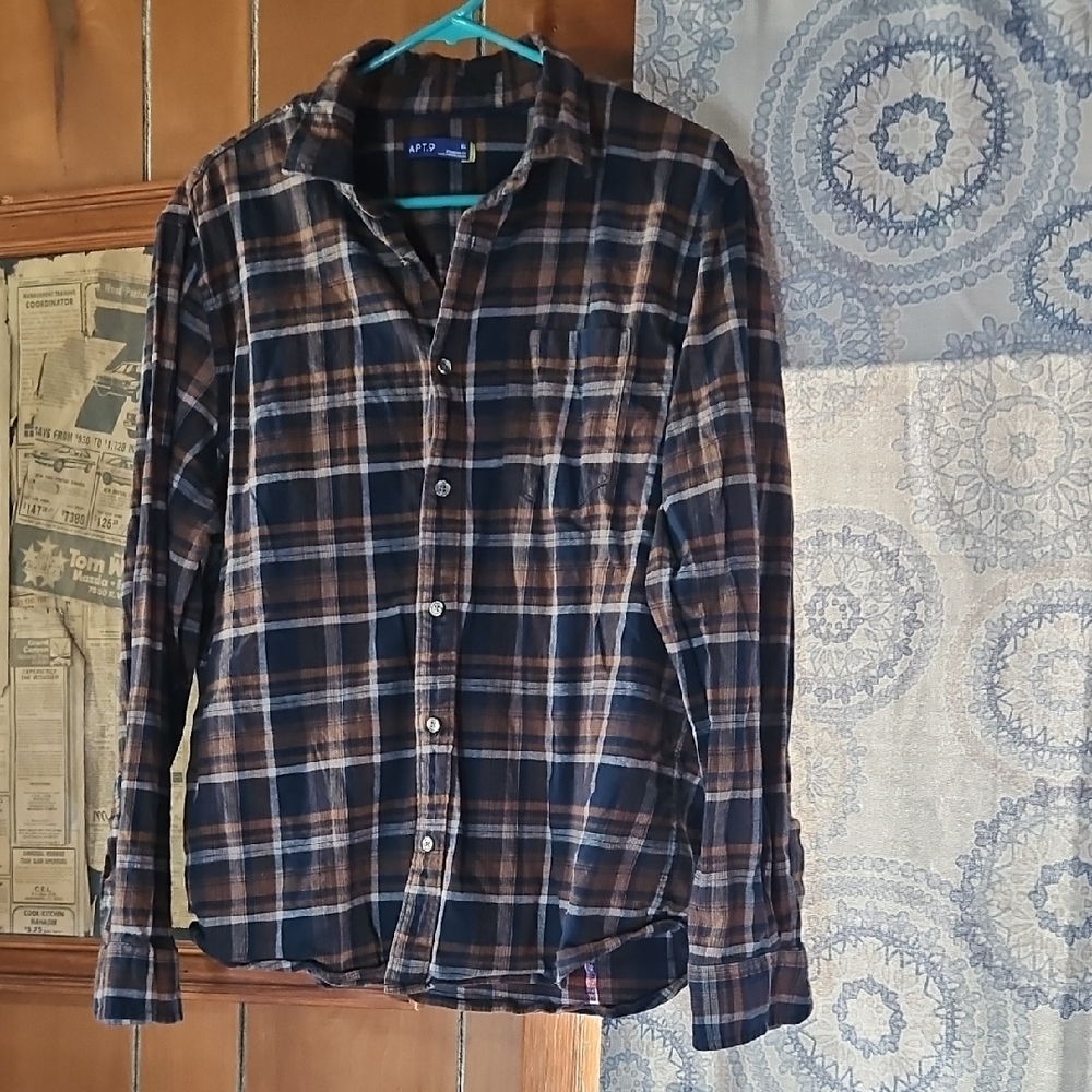Apt. 9 Men's Casual Plaid Shirt - Navy and Brown